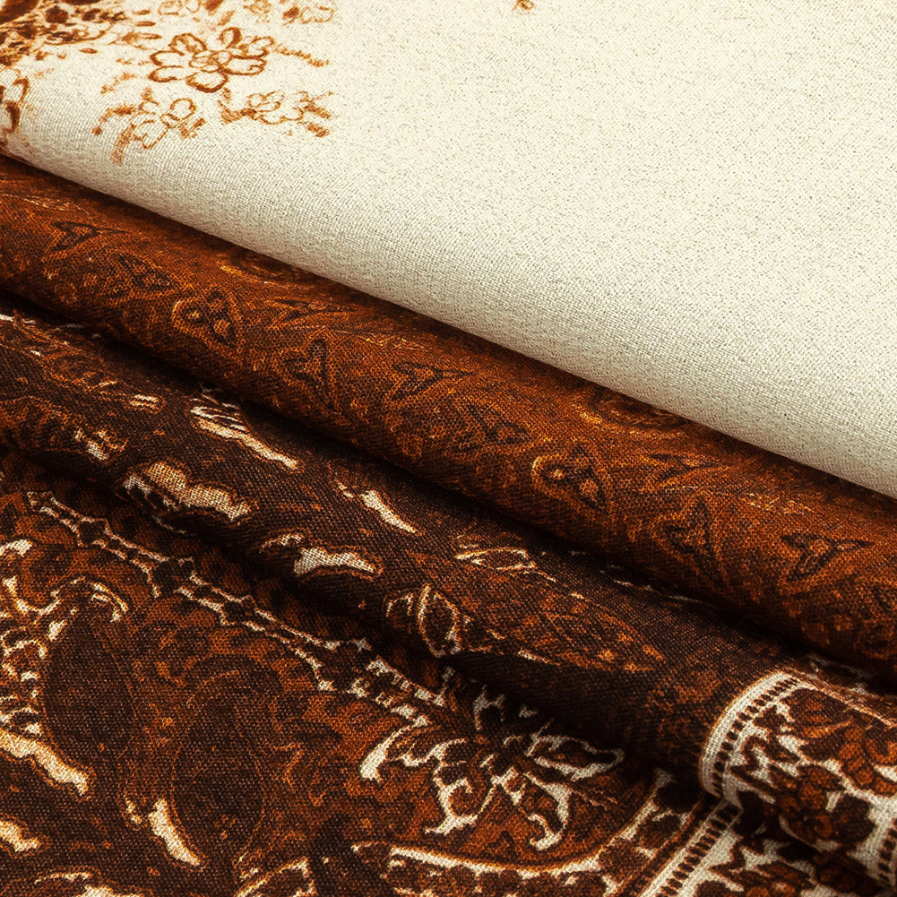 Sustainable Viscose Crepe Print - Brown and Cream Paisley Patches - Mood Exclusive Speak and Enter Folded Sustainable Viscose Crepe Print - Brown and Cream Paisley Patches - Mood Exclusive Speak and Enter Folded