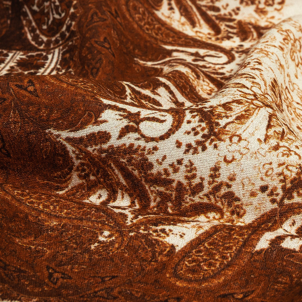 Sustainable Viscose Crepe Print - Brown and Cream Paisley Patches - Mood Exclusive Speak and Enter Detail Sustainable Viscose Crepe Print - Brown and Cream Paisley Patches - Mood Exclusive Speak and Enter Detail