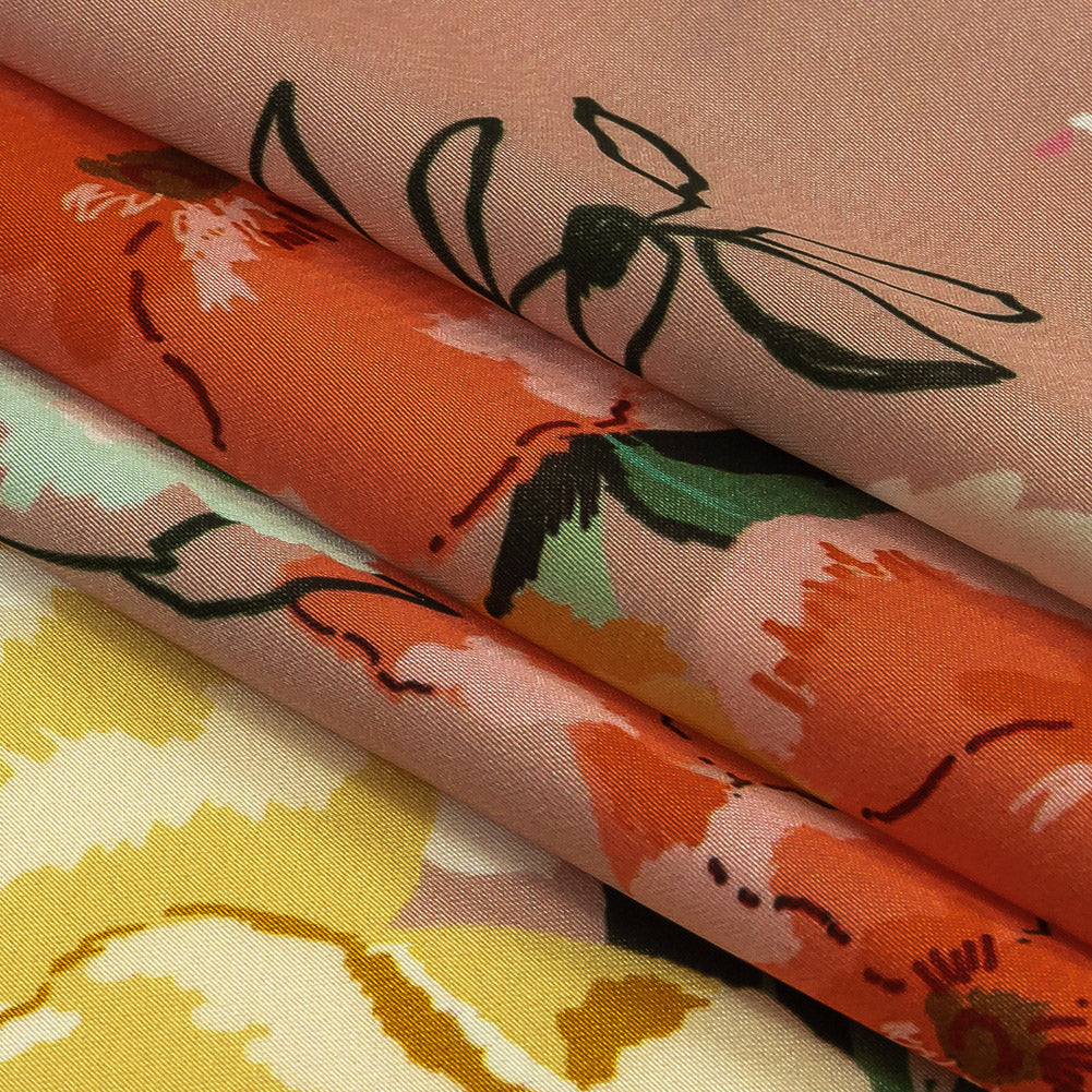 Polyester Charmeuse Print - Pink, Red and Blue Floral - Mood Exclusive Going Electric Folded Polyester Charmeuse Print - Pink, Red and Blue Floral - Mood Exclusive Going Electric Folded