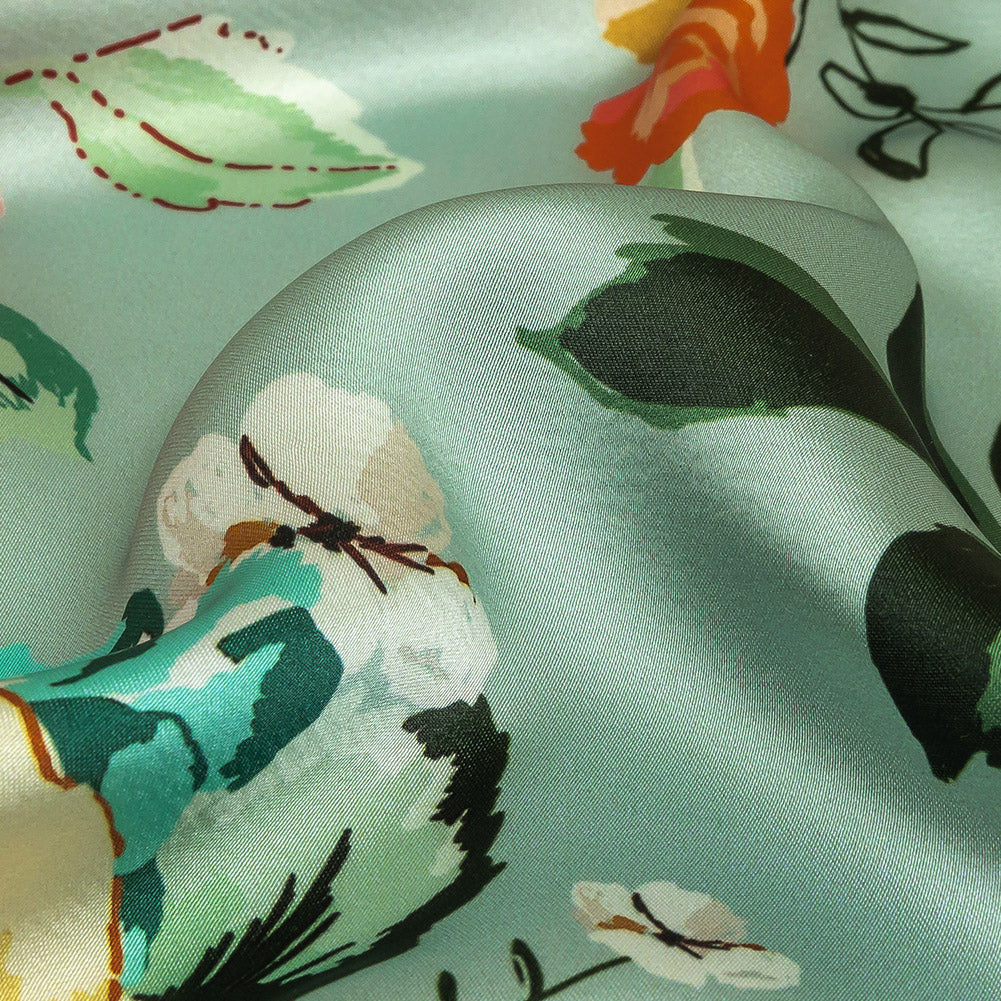 Polyester Charmeuse Print - Mint, Red and Yellow Floral - Mood Exclusive Going Electric Detail Polyester Charmeuse Print - Mint, Red and Yellow Floral - Mood Exclusive Going Electric Detail