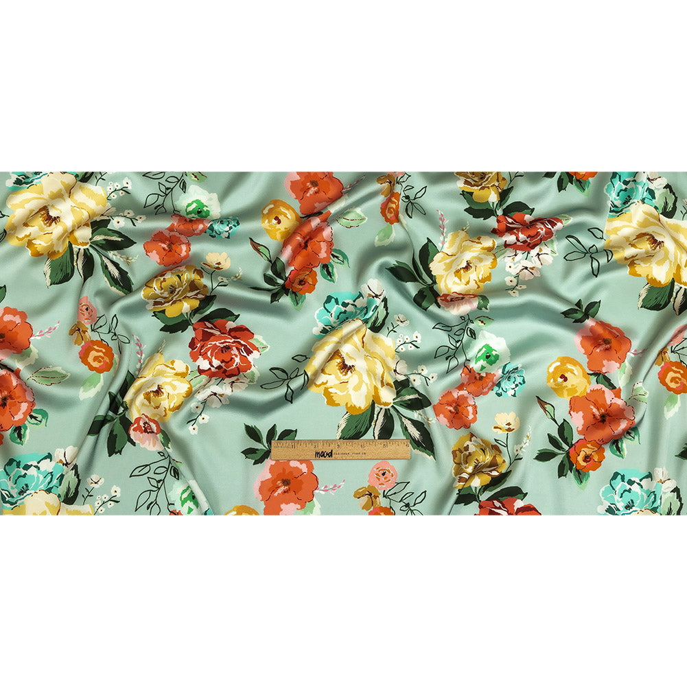 Polyester Charmeuse Print - Mint, Red and Yellow Floral - Mood Exclusive Going Electric Full Polyester Charmeuse Print - Mint, Red and Yellow Floral - Mood Exclusive Going Electric Full