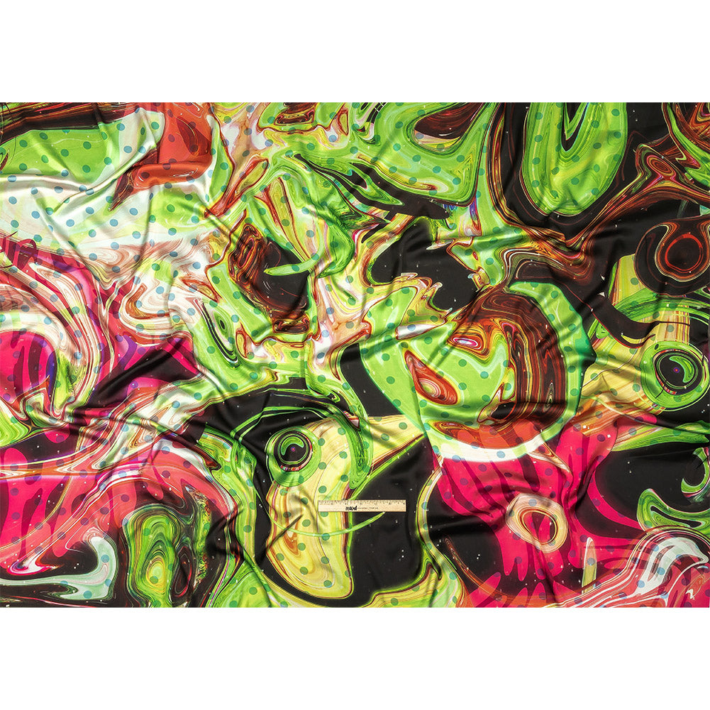 Polyester Charmeuse Print - Lime Green, Pink and Brown Abstract Swirls and Polka Dots - Mood Exclusive Interstellar Full Polyester Charmeuse Print - Lime Green, Pink and Brown Abstract Swirls and Polka Dots - Mood Exclusive Interstellar Full