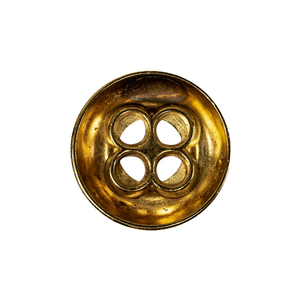 Italian Gold 4-Hole Deepwell Metal Button - 36L/23mm Detail Italian Gold 4-Hole Deepwell Metal Button - 36L/23mm Detail