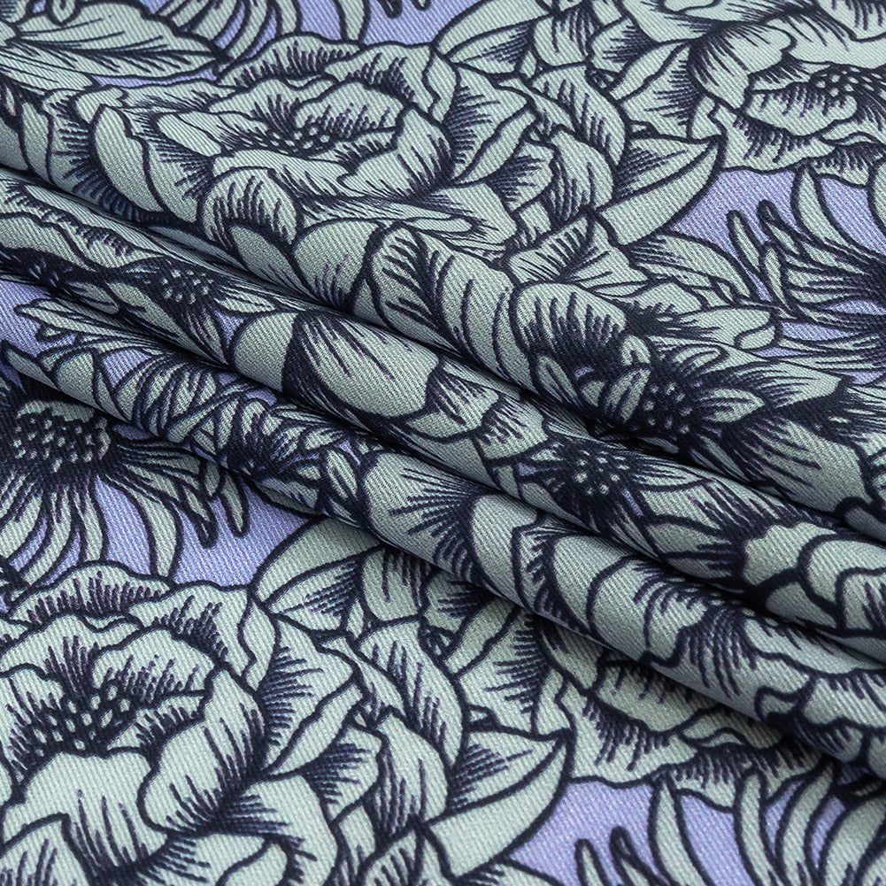 Polyester Twill Print - Pale Blue Florals - Mood Exclusive Calming Quest Folded Polyester Twill Print - Pale Blue Florals - Mood Exclusive Calming Quest Folded