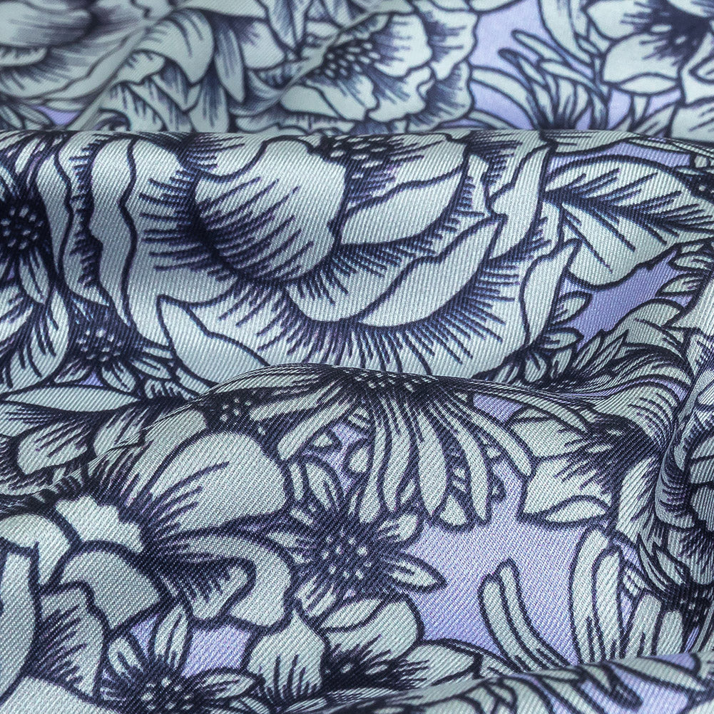 Polyester Twill Print - Pale Blue Florals - Mood Exclusive Calming Quest Detail Polyester Twill Print - Pale Blue Florals - Mood Exclusive Calming Quest Detail