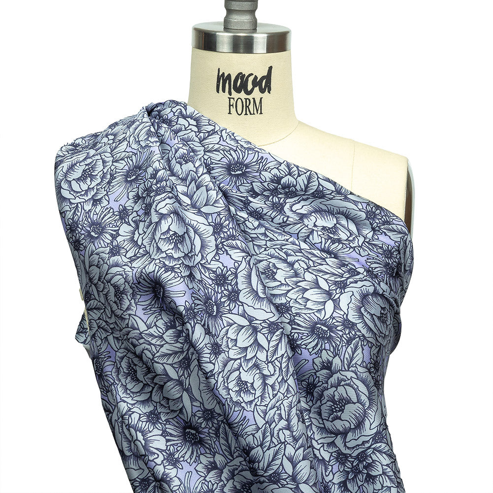 Polyester Twill Print - Pale Blue Florals - Mood Exclusive Calming Quest Drape Polyester Twill Print - Pale Blue Florals - Mood Exclusive Calming Quest Drape