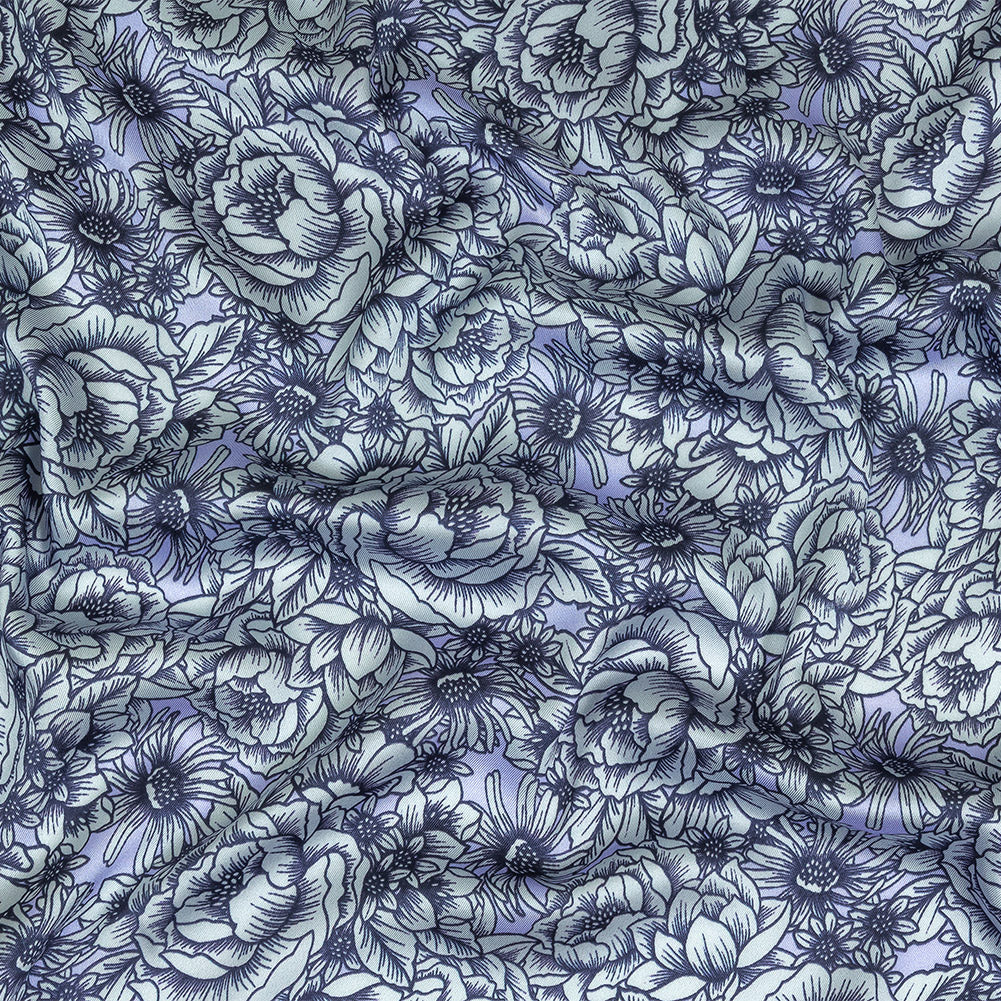 Polyester Twill Print - Pale Blue Florals - Mood Exclusive Calming Quest Polyester Twill Print - Pale Blue Florals - Mood Exclusive Calming Quest