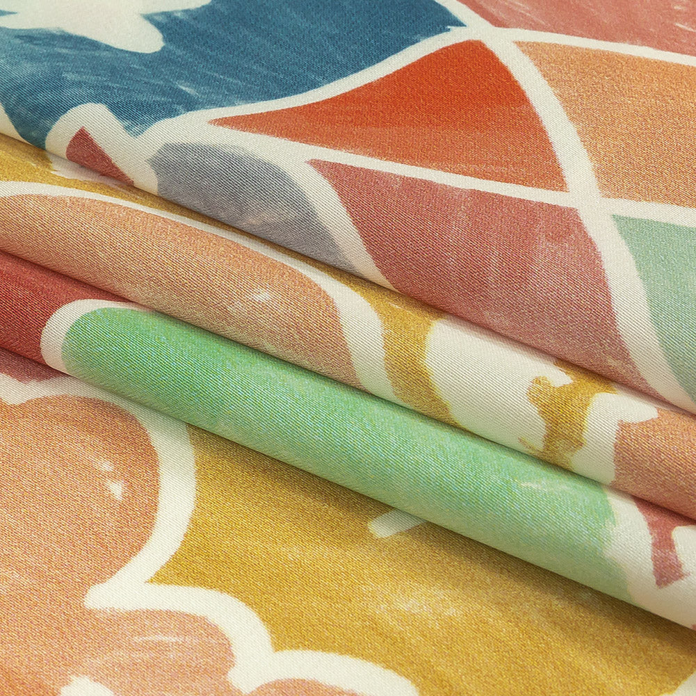 Polyester Charmeuse Print - Pink, Blue and Yellow Abstract - Mood Exclusive Gaudi's Gaze Folded Polyester Charmeuse Print - Pink, Blue and Yellow Abstract - Mood Exclusive Gaudi's Gaze Folded