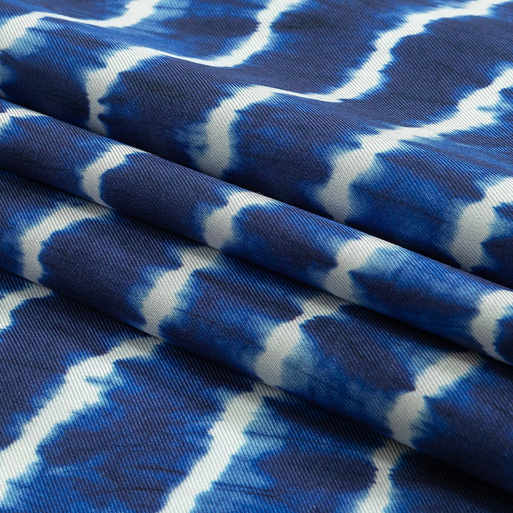 Viscose Twill Print - Blue and White Tie Dye - Mood Exclusive Making Waves Folded Viscose Twill Print - Blue and White Tie Dye - Mood Exclusive Making Waves Folded