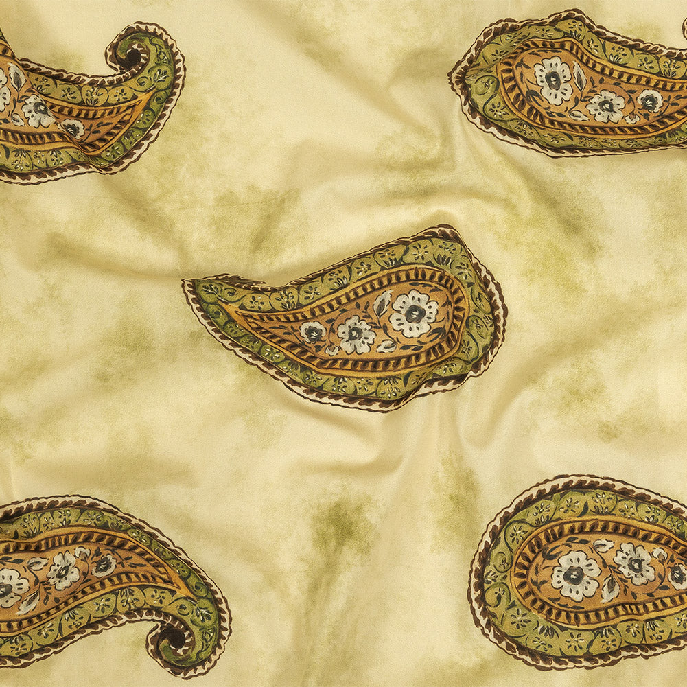 Cotton Poplin Print - Beige and Green Paisley - Mood Exclusive Bending Grass Cotton Poplin Print - Beige and Green Paisley - Mood Exclusive Bending Grass