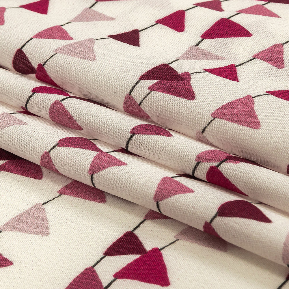 Sustainable Viscose Woven Print - White and Purple Triangle Strands - Mood Exclusive Pennant Party Folded Sustainable Viscose Woven Print - White and Purple Triangle Strands - Mood Exclusive Pennant Party Folded