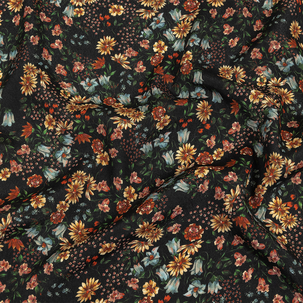 Sustainable Viscose Crepe Print - Black, Light Blue and Yellow Floral - Mood Exclusive Night Air Sustainable Viscose Crepe Print - Black, Light Blue and Yellow Floral - Mood Exclusive Night Air