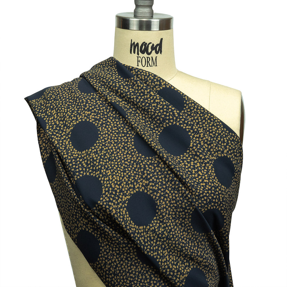 Stretch Polyester Twill Print - Navy Polka Dots in Leaves - Mood Exclusive Tangled Topiary Drape Stretch Polyester Twill Print - Navy Polka Dots in Leaves - Mood Exclusive Tangled Topiary Drape