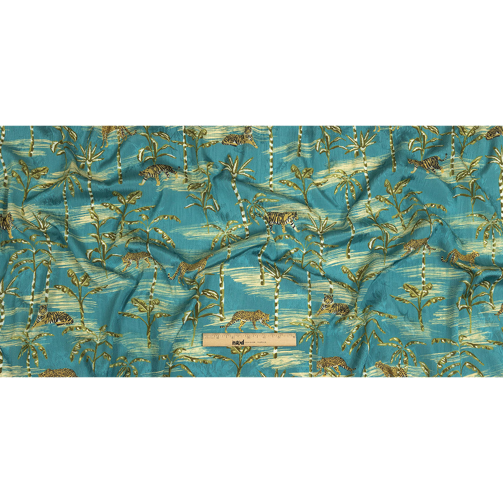 Crinkled Leafy Polyester Jacquard Print - Blue and Green Savannah Cats - Mood Exclusive Cerrado Full Crinkled Leafy Polyester Jacquard Print - Blue and Green Savannah Cats - Mood Exclusive Cerrado Full