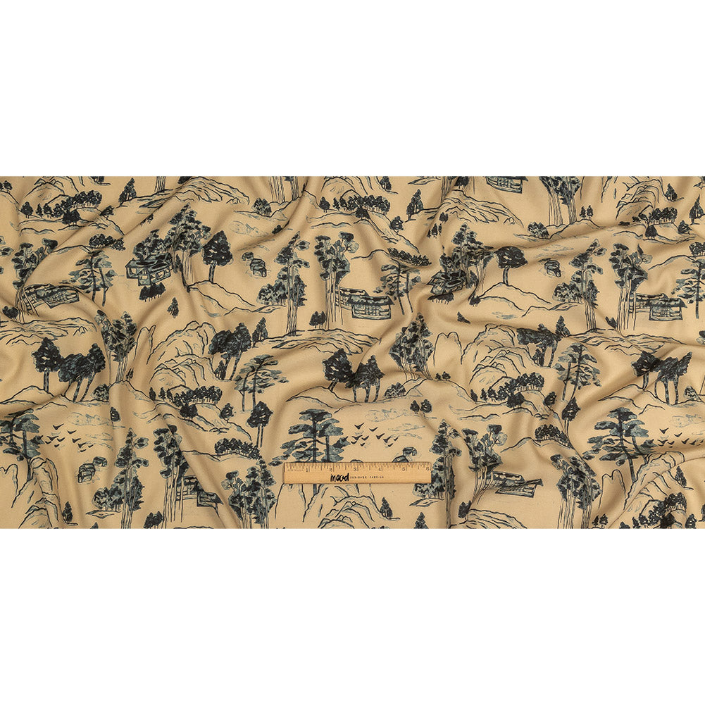 Viscose Twill Print - Smoke Gray and Beige Mountains and Trees - Mood Exclusive Shirakawa-go Full Viscose Twill Print - Smoke Gray and Beige Mountains and Trees - Mood Exclusive Shirakawa-go Full
