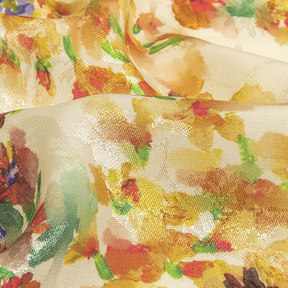 Flowery Sustainable Viscose Jacquard Print - Cream, Blue and Yellow Floral - Mood Exclusive Sunday in the Park Detail Flowery Sustainable Viscose Jacquard Print - Cream, Blue and Yellow Floral - Mood Exclusive Sunday in the Park Detail
