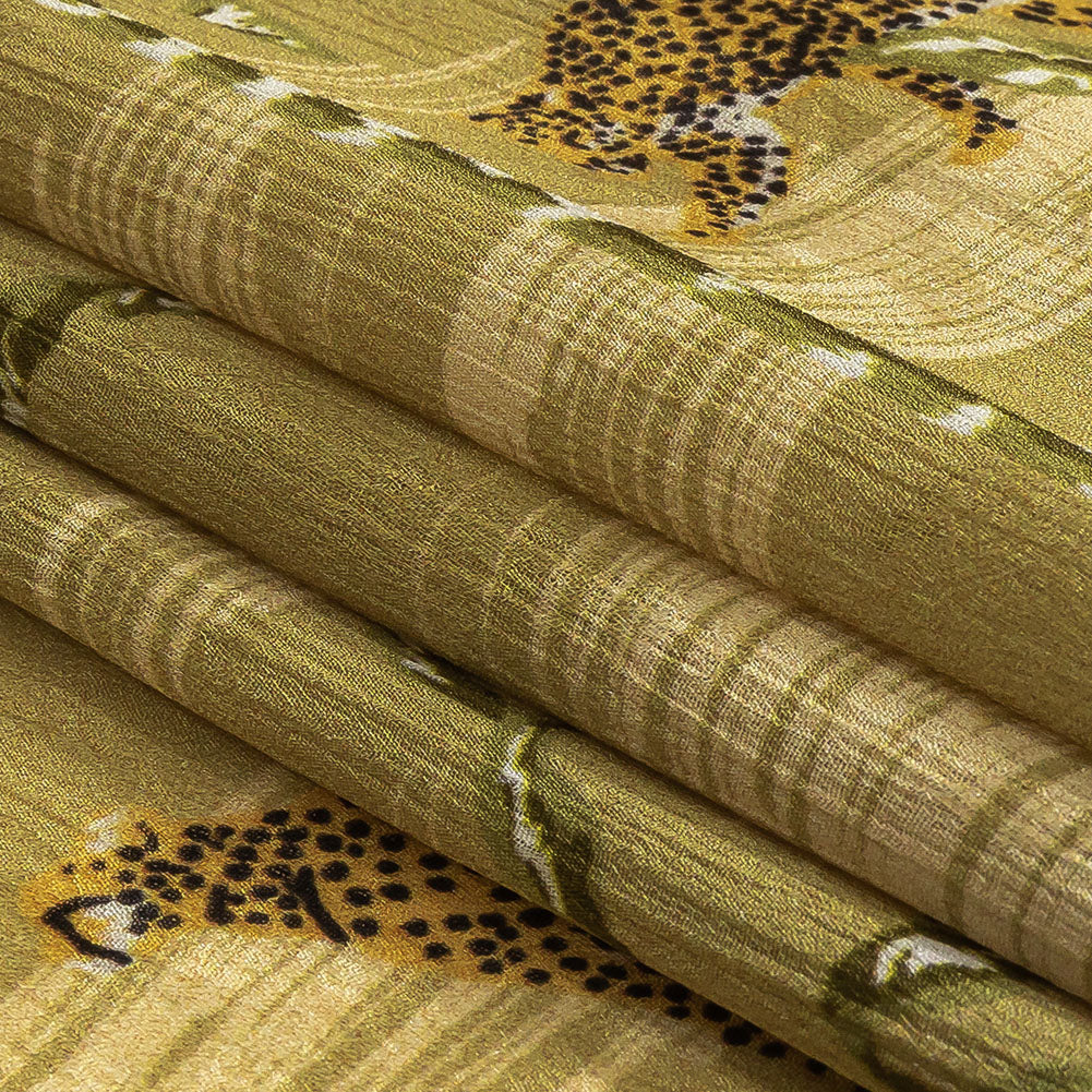 Crinkled Leafy Polyester Jacquard Print - Green Savannah Cats - Mood Exclusive Cerrado Folded Crinkled Leafy Polyester Jacquard Print - Green Savannah Cats - Mood Exclusive Cerrado Folded