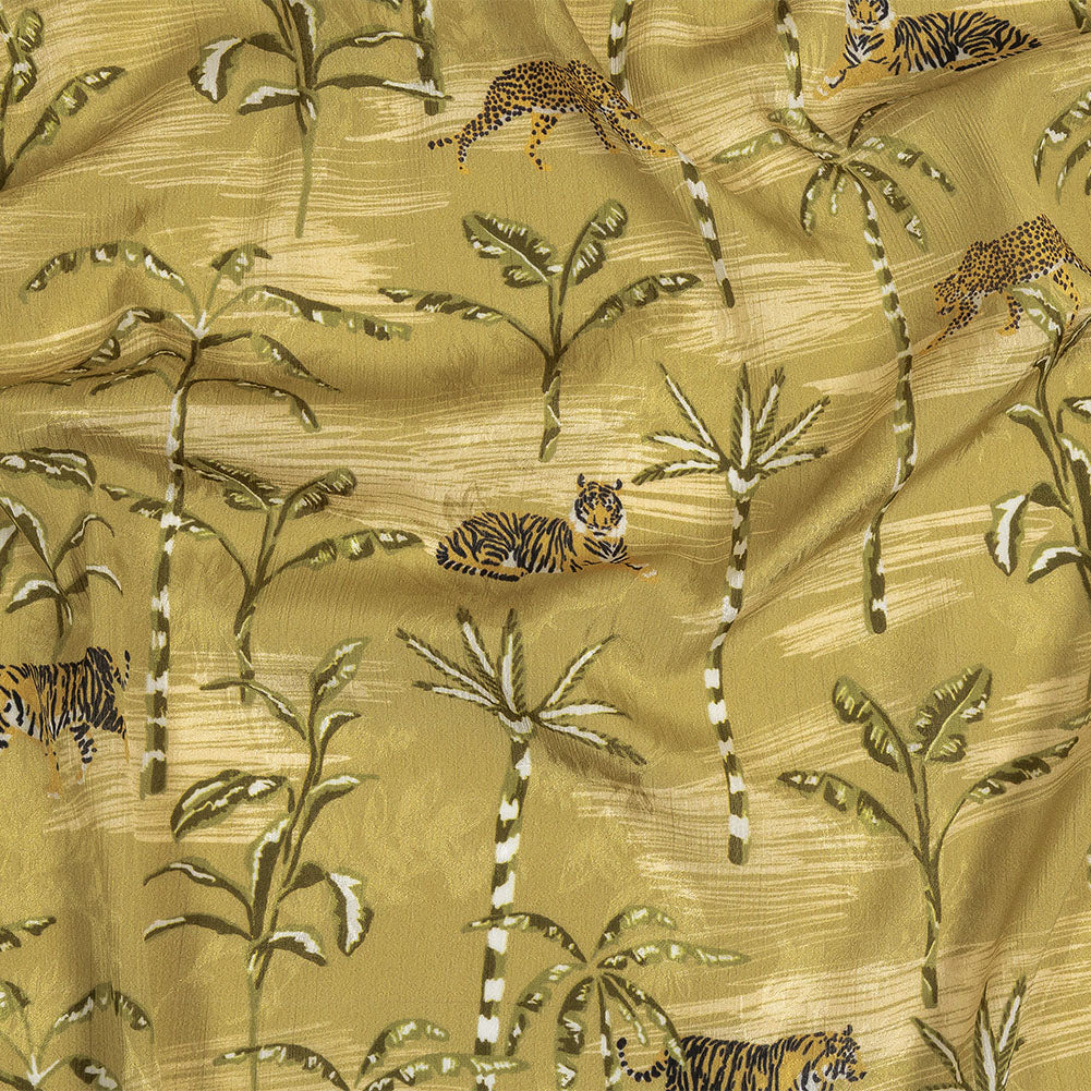 Crinkled Leafy Polyester Jacquard Print - Green Savannah Cats - Mood Exclusive Cerrado Crinkled Leafy Polyester Jacquard Print - Green Savannah Cats - Mood Exclusive Cerrado