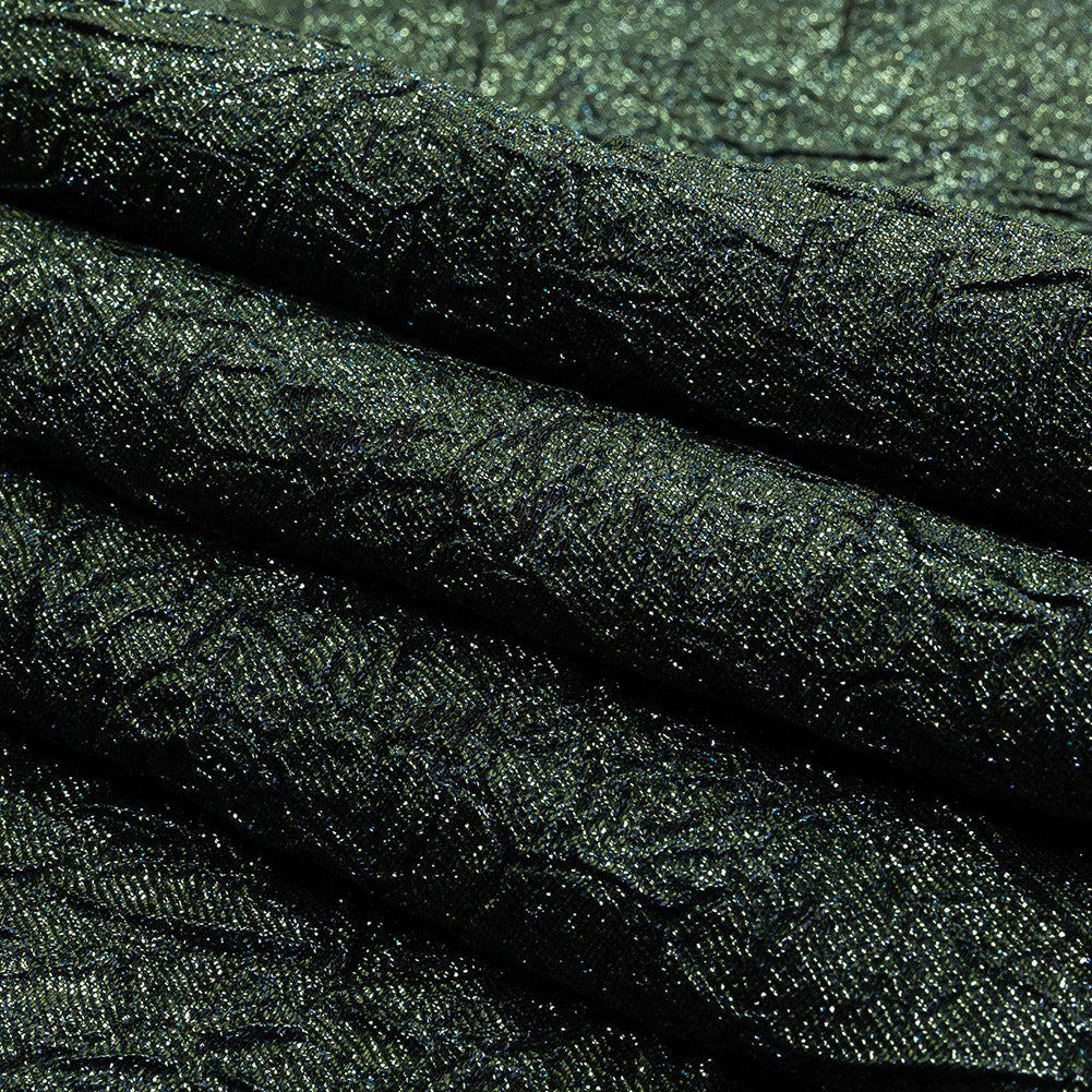 Astrolabe Metallic Evergreen and Navy Crinkled Luxury Brocade with Black Backing - Folded Astrolabe Metallic Evergreen and Navy Crinkled Luxury Brocade with Black Backing - Folded