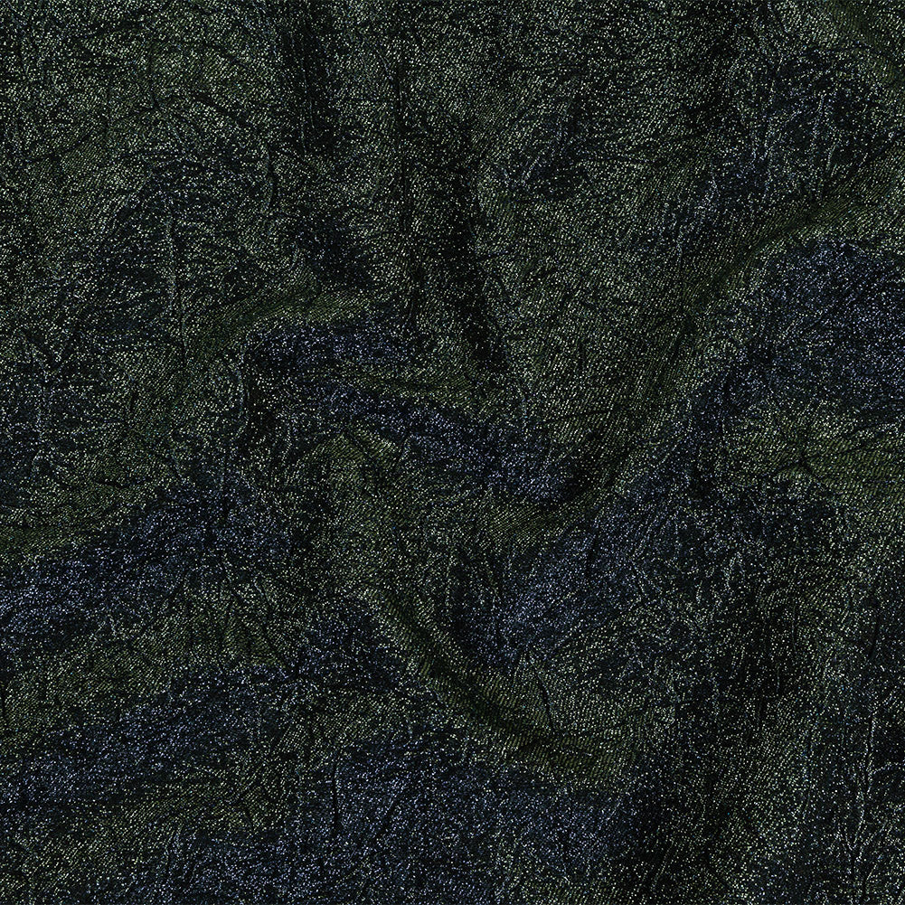 Astrolabe Metallic Evergreen and Navy Crinkled Luxury Brocade with Black Backing Astrolabe Metallic Evergreen and Navy Crinkled Luxury Brocade with Black Backing