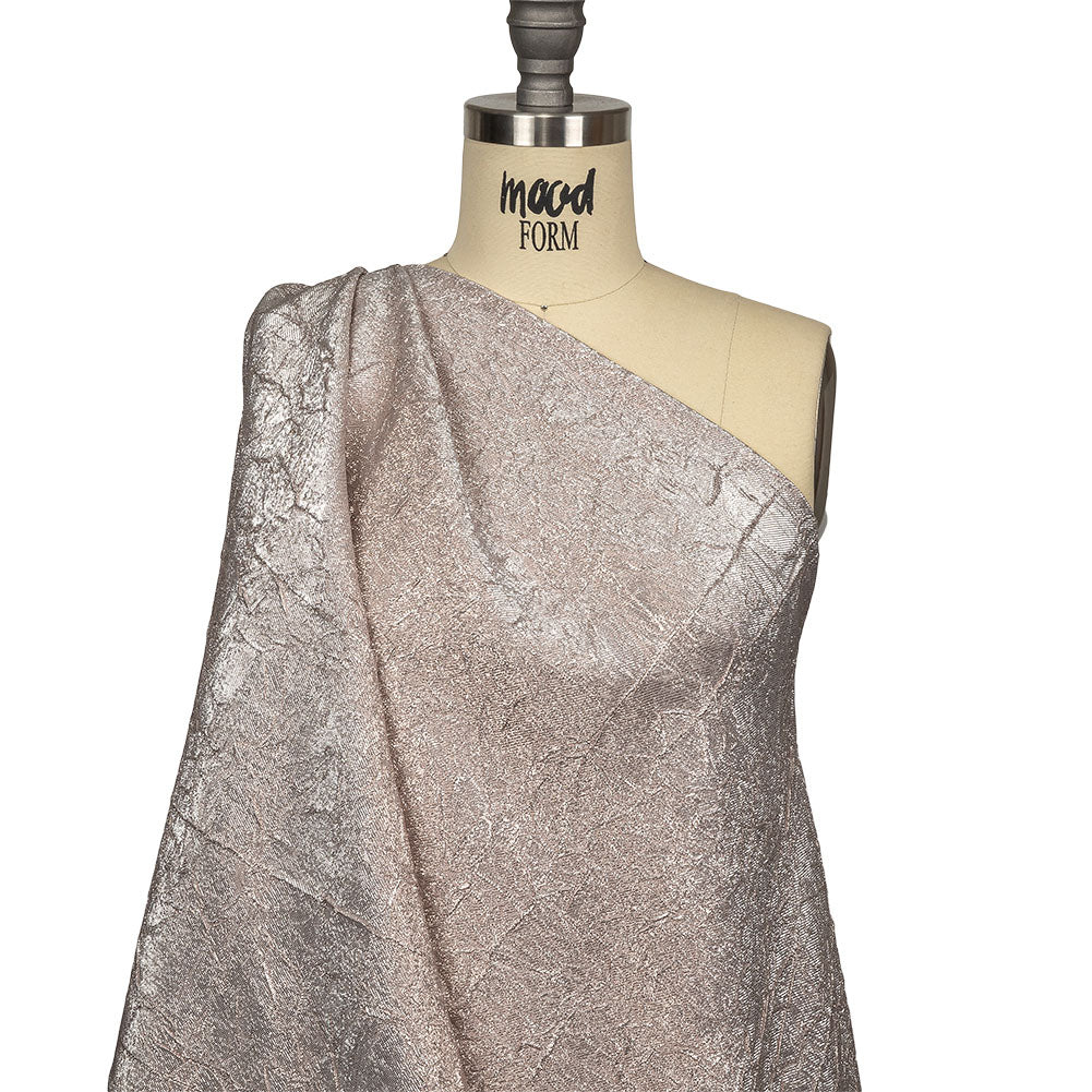 Astrolabe Metallic Silver and Rose Gold Crinkled Luxury Brocade with White Backing Astrolabe Metallic Silver and Rose Gold Crinkled Luxury Brocade with White Backing