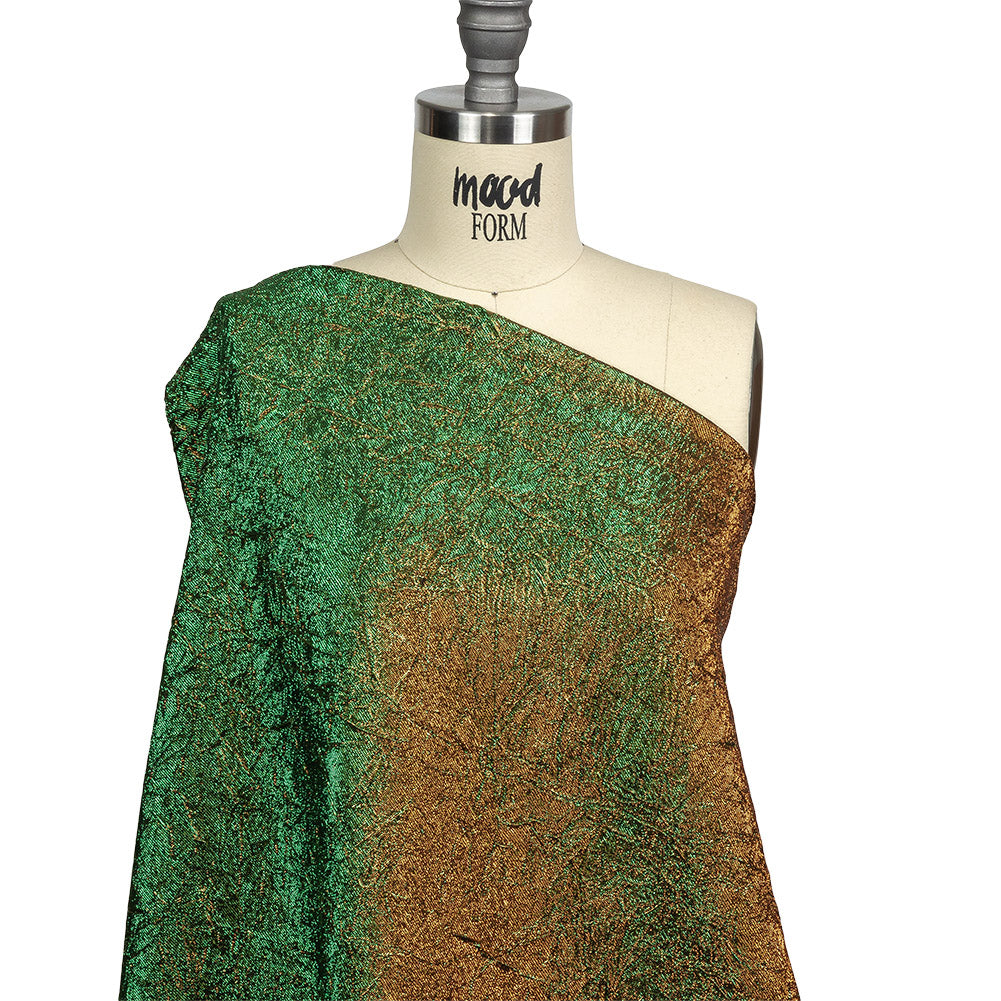 Astrolabe Metallic Kelly and Mango Crinkled Luxury Brocade with Black Backing Astrolabe Metallic Kelly and Mango Crinkled Luxury Brocade with Black Backing