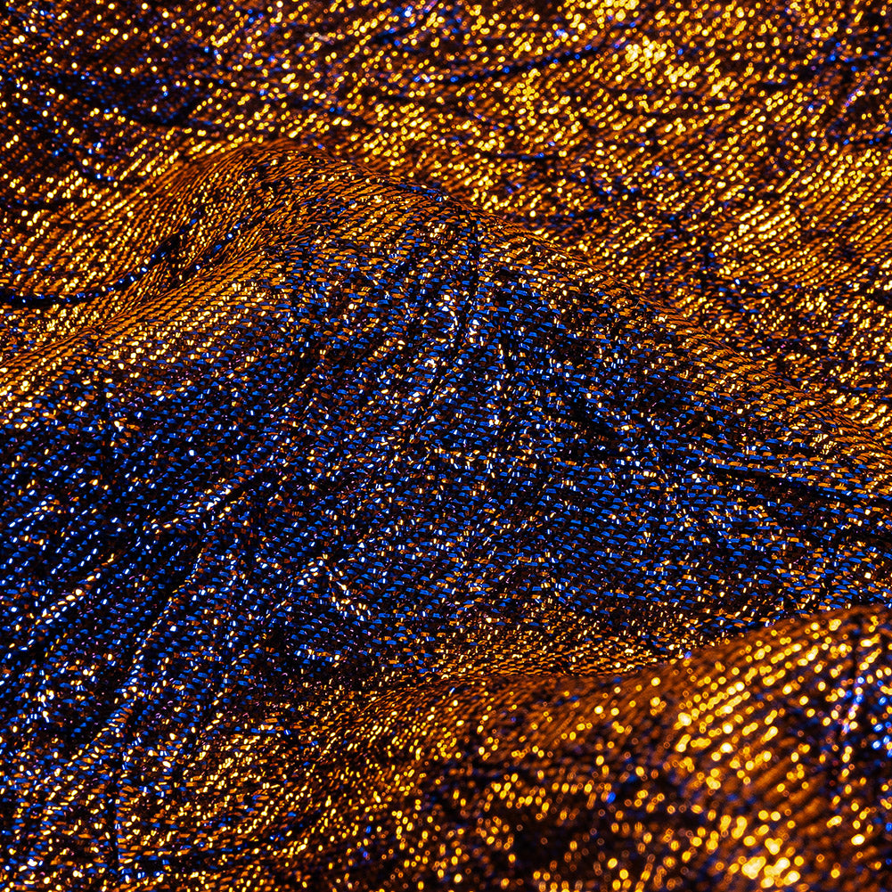 Astrolabe Metallic Copper and Royal Blue Crinkled Luxury Brocade with Black Backing Astrolabe Metallic Copper and Royal Blue Crinkled Luxury Brocade with Black Backing