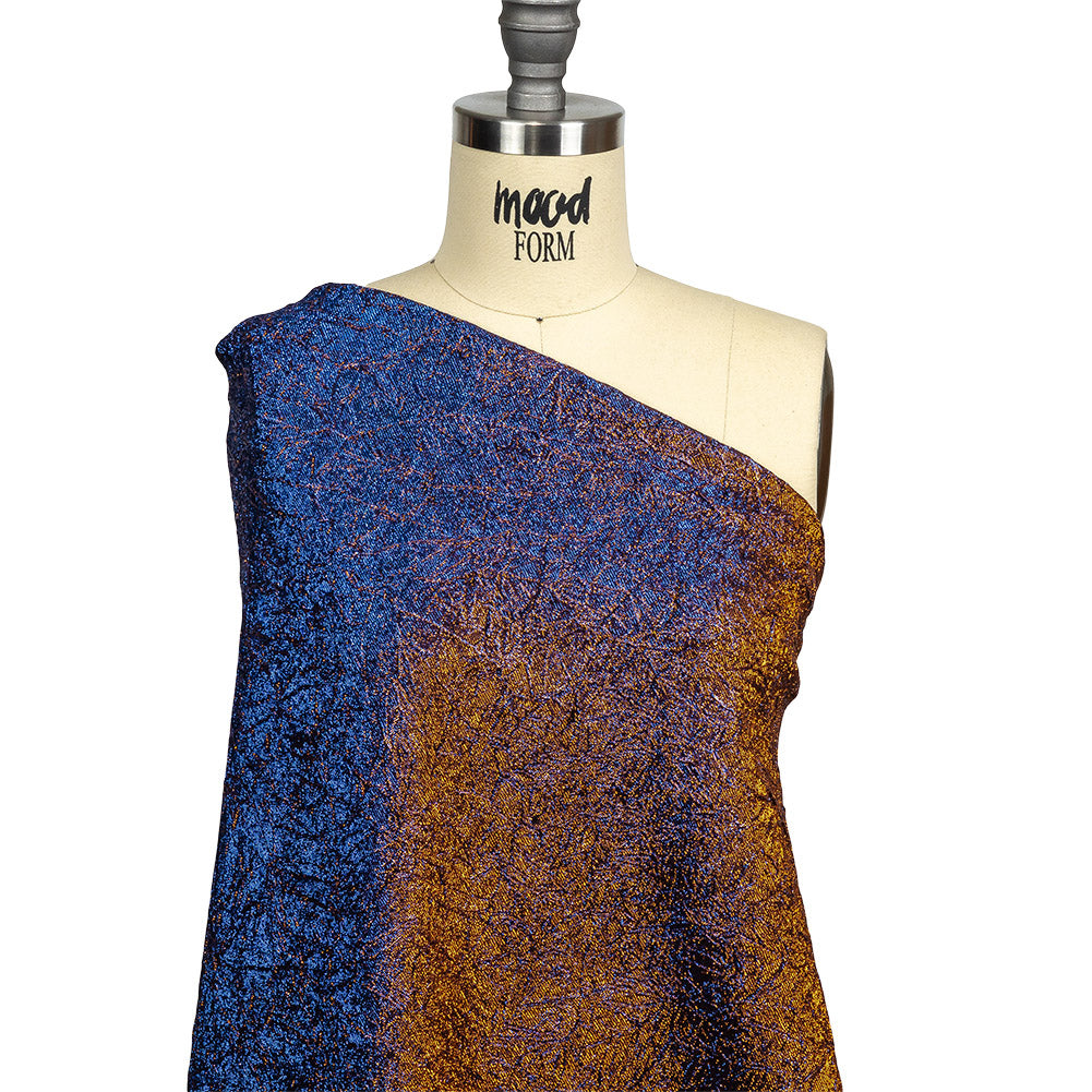 Astrolabe Metallic Copper and Royal Blue Crinkled Luxury Brocade with Black Backing Astrolabe Metallic Copper and Royal Blue Crinkled Luxury Brocade with Black Backing