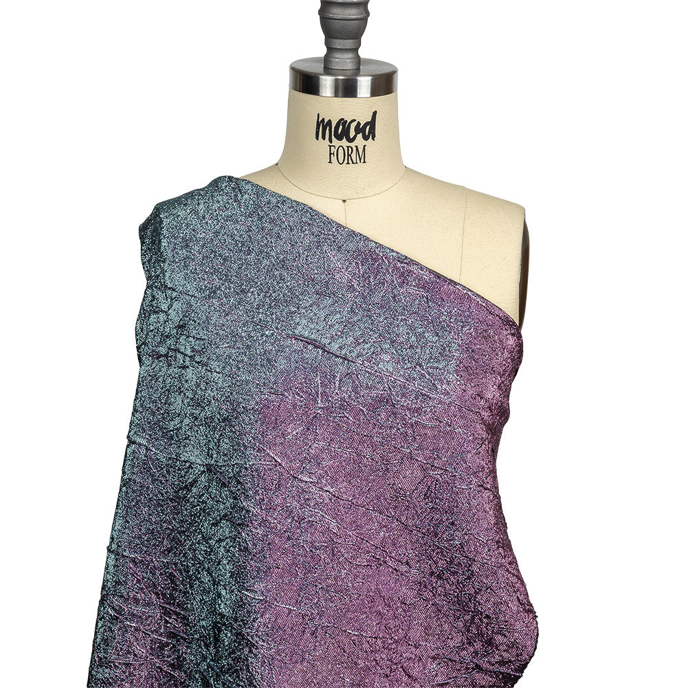 Astrolabe Metallic Lilac and Sky Crinkled Luxury Brocade with Black Backing Astrolabe Metallic Lilac and Sky Crinkled Luxury Brocade with Black Backing