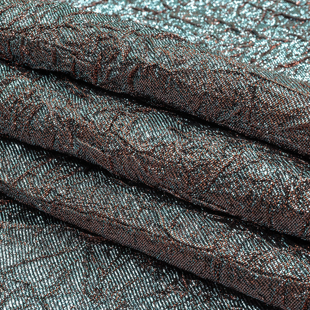 Astrolabe Metallic Sky and Salmon Crinkled Luxury Brocade with Black Backing Astrolabe Metallic Sky and Salmon Crinkled Luxury Brocade with Black Backing