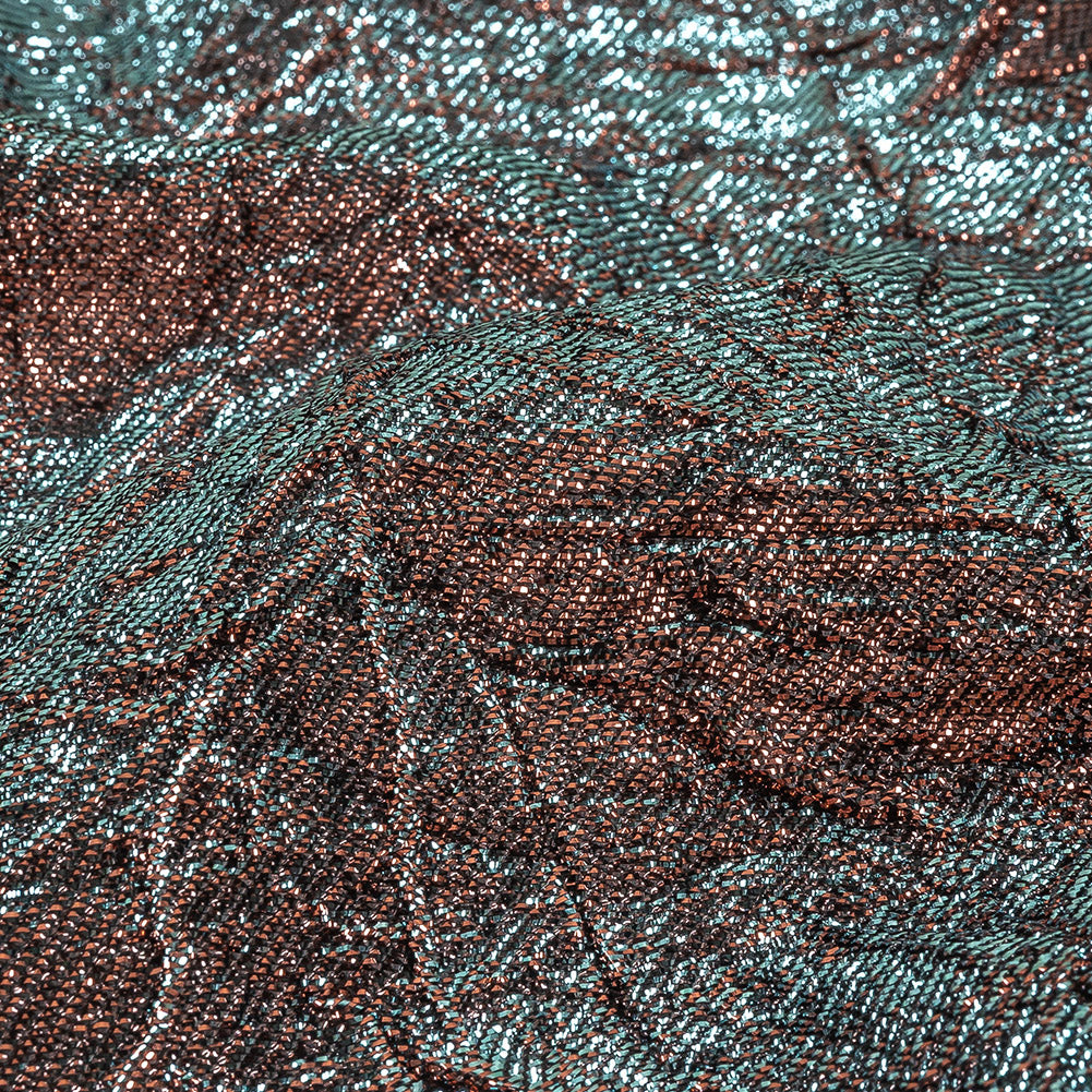 Astrolabe Metallic Sky and Salmon Crinkled Luxury Brocade with Black Backing Astrolabe Metallic Sky and Salmon Crinkled Luxury Brocade with Black Backing