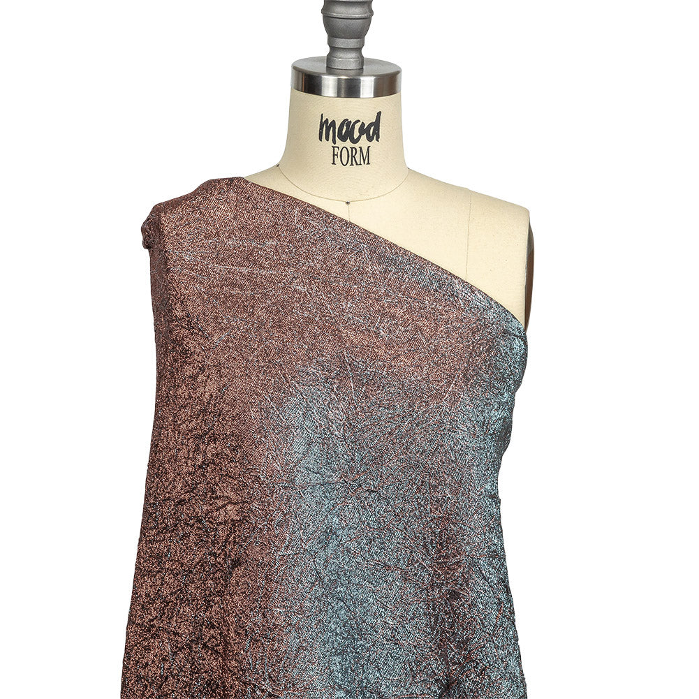 Astrolabe Metallic Sky and Salmon Crinkled Luxury Brocade with Black Backing Astrolabe Metallic Sky and Salmon Crinkled Luxury Brocade with Black Backing