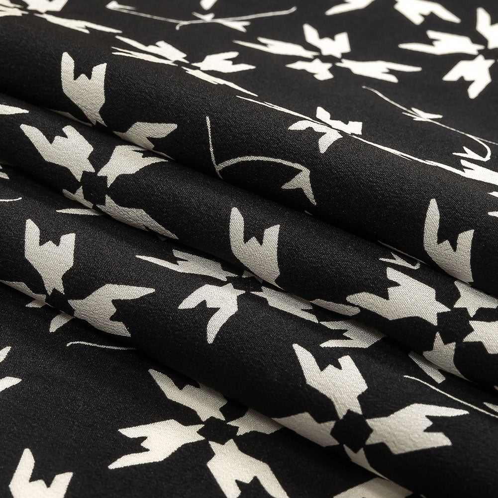 Tanya Taylor Black and White Geometric Floral Silk Crepe de Chine Full Tanya Taylor Black and White Geometric Floral Silk Crepe de Chine Full