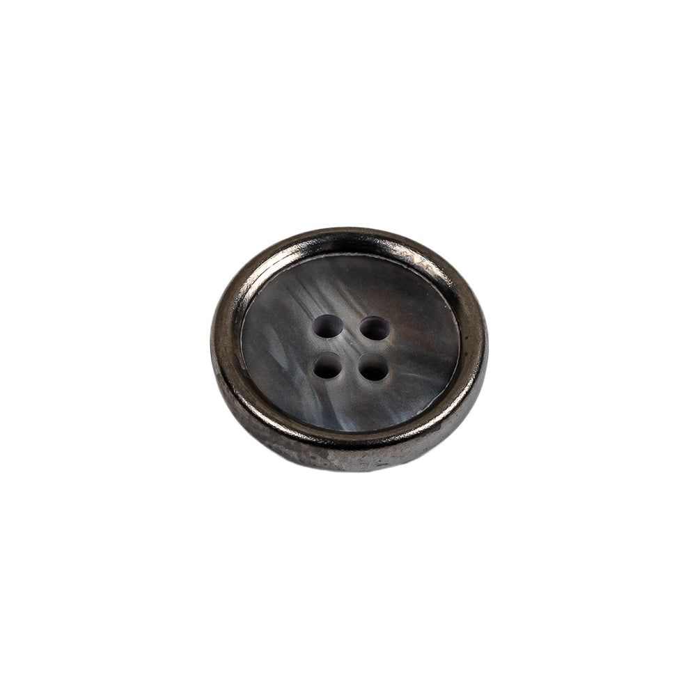 Italian Iridescent Gray 4 Hole Button with Gunmetal Rim - 25L/16mm Folded Italian Iridescent Gray 4 Hole Button with Gunmetal Rim - 25L/16mm Folded