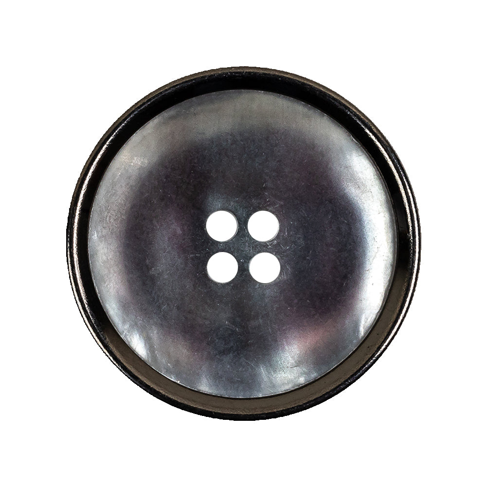 Italian Iridescent Gray 4 Hole Button with Gunmetal Rim - 44L/28mm Italian Iridescent Gray 4 Hole Button with Gunmetal Rim - 44L/28mm