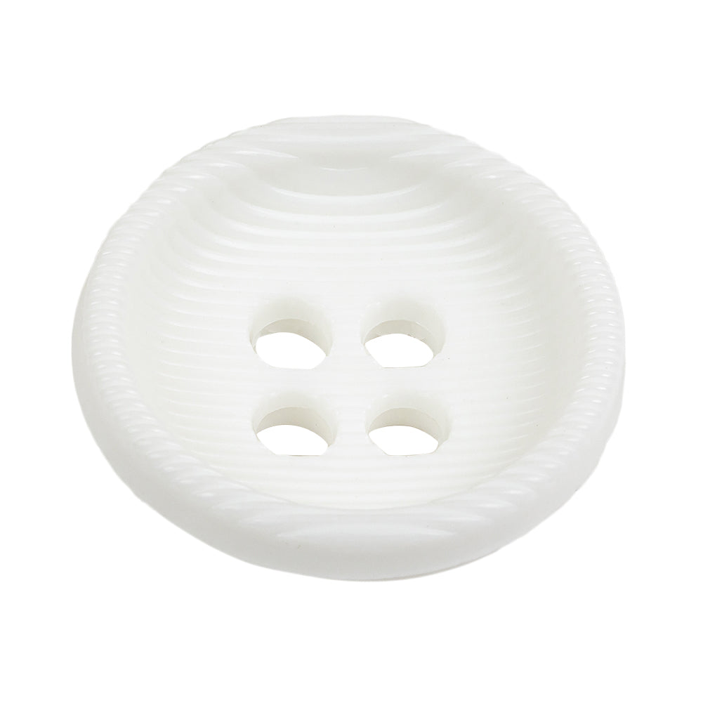 White Bowl Shaped Ribbed Plastic 4 Hole Button - 54L/34mm Folded White Bowl Shaped Ribbed Plastic 4 Hole Button - 54L/34mm Folded