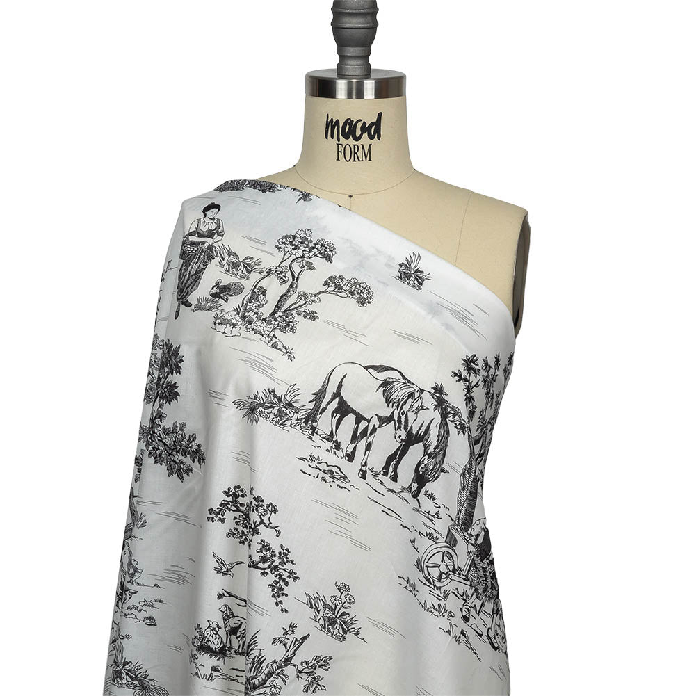 Cotton Voile - Black and White Classic Toile de Jouy Cotton Voile - Black and White Classic Toile de Jouy