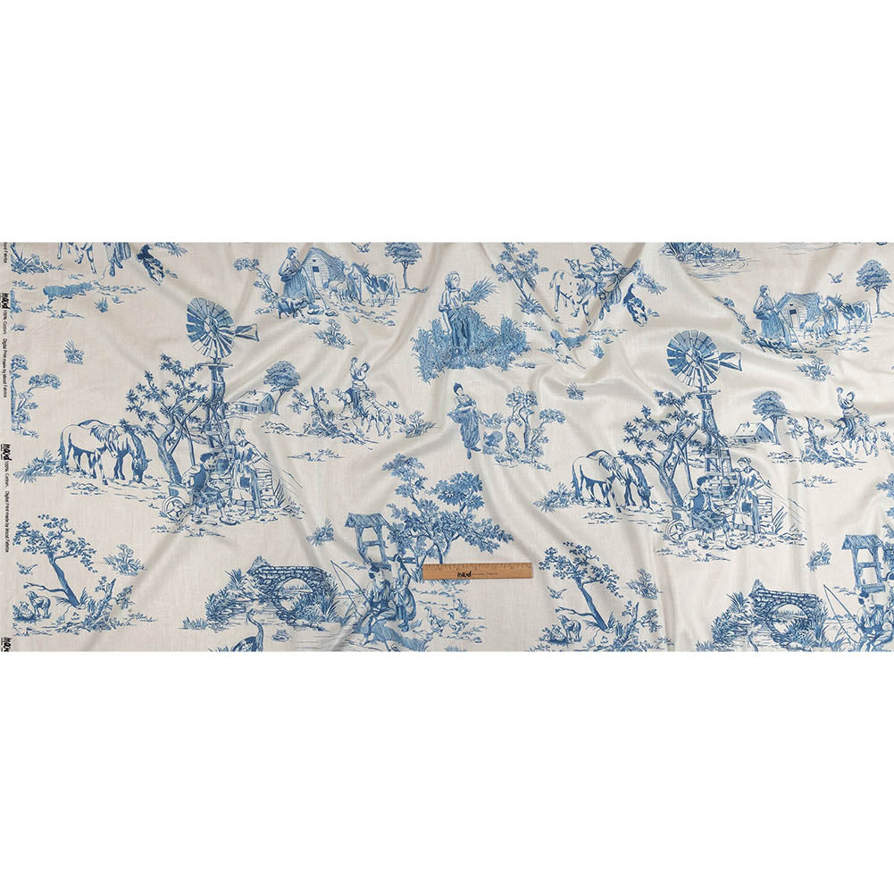 Cotton Voile - Cobalt and White Class Toile de Jouy Cotton Voile - Cobalt and White Class Toile de Jouy