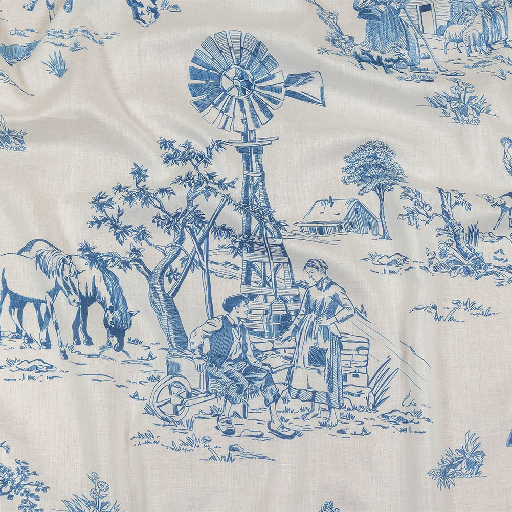 Cotton Voile - Cobalt and White Class Toile de Jouy Cotton Voile - Cobalt and White Class Toile de Jouy