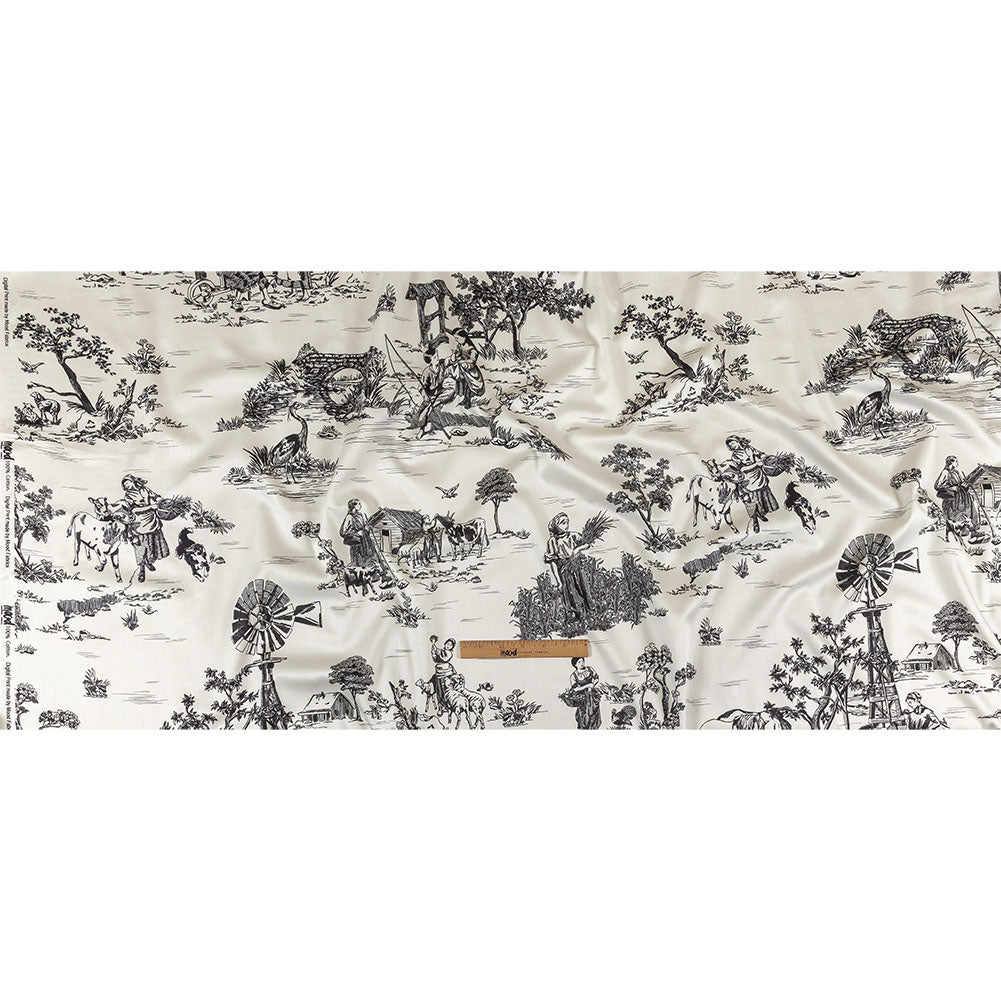Black and White Classic Toile de Jouy Mercerized Organic Egyptian Cotton Shirting Black and White Classic Toile de Jouy Mercerized Organic Egyptian Cotton Shirting