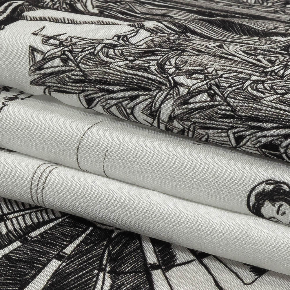 Black and White Classic Toile de Jouy Viscose Batiste Folded Black and White Classic Toile de Jouy Viscose Batiste Folded