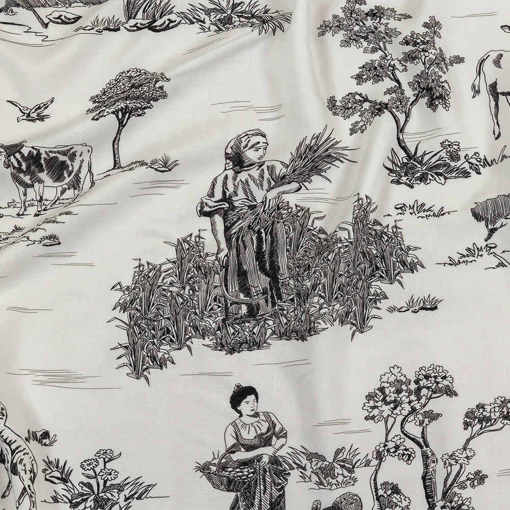 Black and White Classic Toile de Jouy Viscose Batiste Black and White Classic Toile de Jouy Viscose Batiste