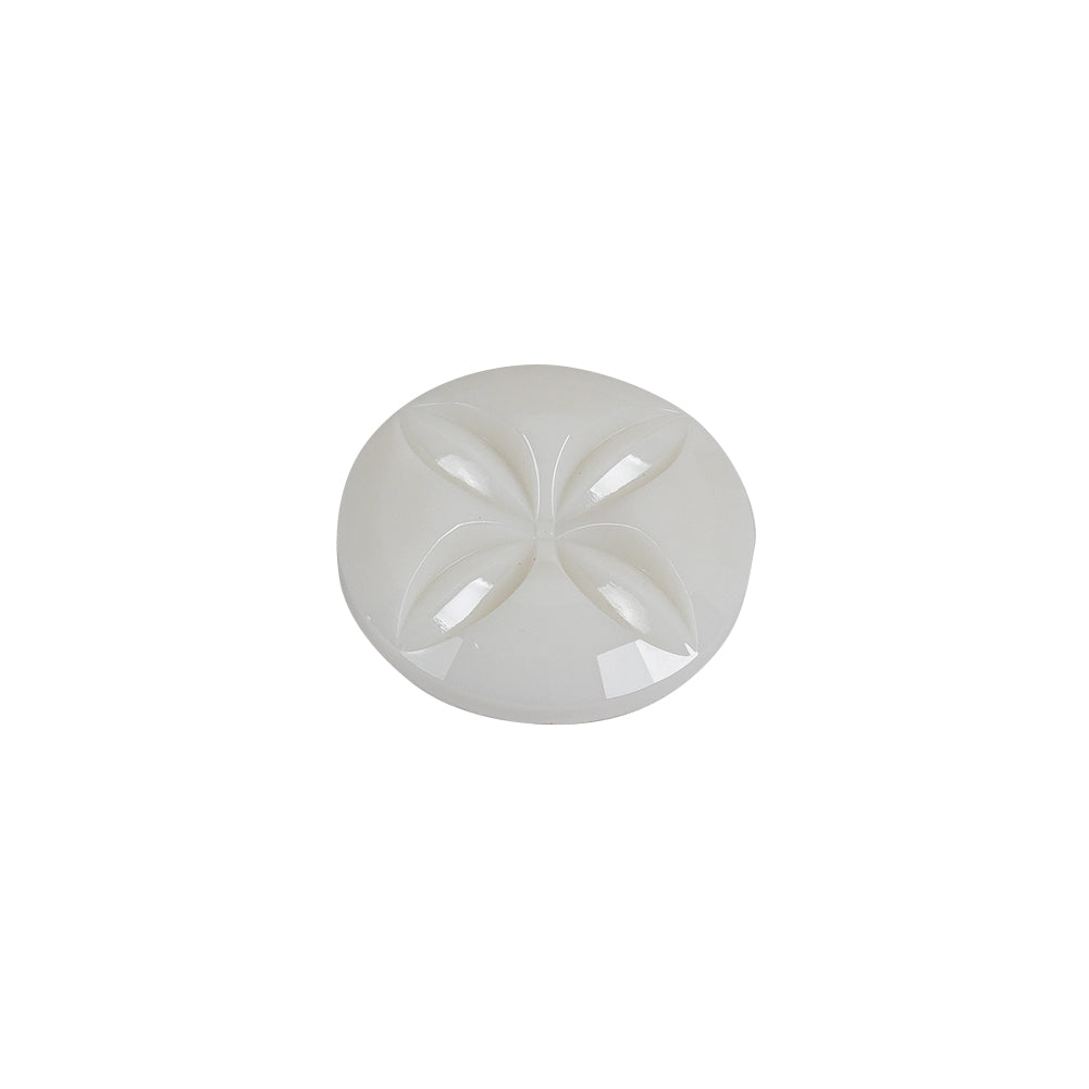 Italian White Floral Etched Shank Back Button - 24L/15mm Folded Italian White Floral Etched Shank Back Button - 24L/15mm Folded