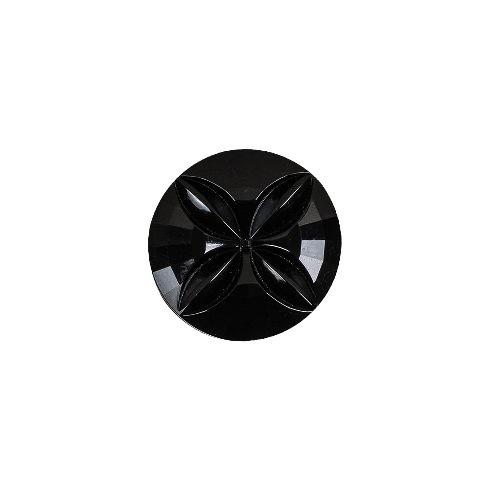 Italian Black Floral Etched Shank Back Button - 24L/15mm Italian Black Floral Etched Shank Back Button - 24L/15mm