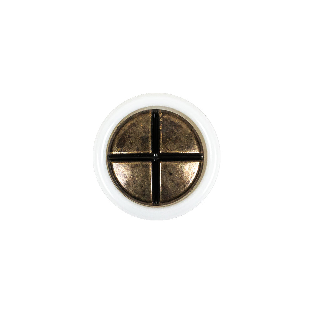 Italian White and Antique Bronze Plus Sign Plastic Shank Back Button - 25L/16mm Italian White and Antique Bronze Plus Sign Plastic Shank Back Button - 25L/16mm