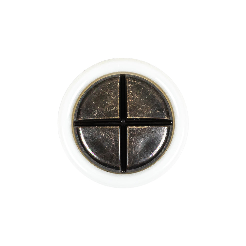 Italian White and Antique Bronze Plus Sign Plastic Shank Back Button - 36L/23mm Italian White and Antique Bronze Plus Sign Plastic Shank Back Button - 36L/23mm