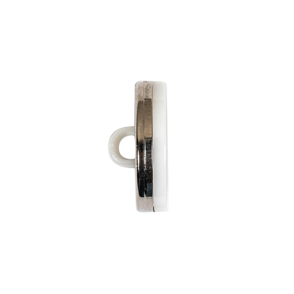 Italian Silver and White Dual Striped Plastic Shank Back Button - 32L/20mm Folded Italian Silver and White Dual Striped Plastic Shank Back Button - 32L/20mm Folded
