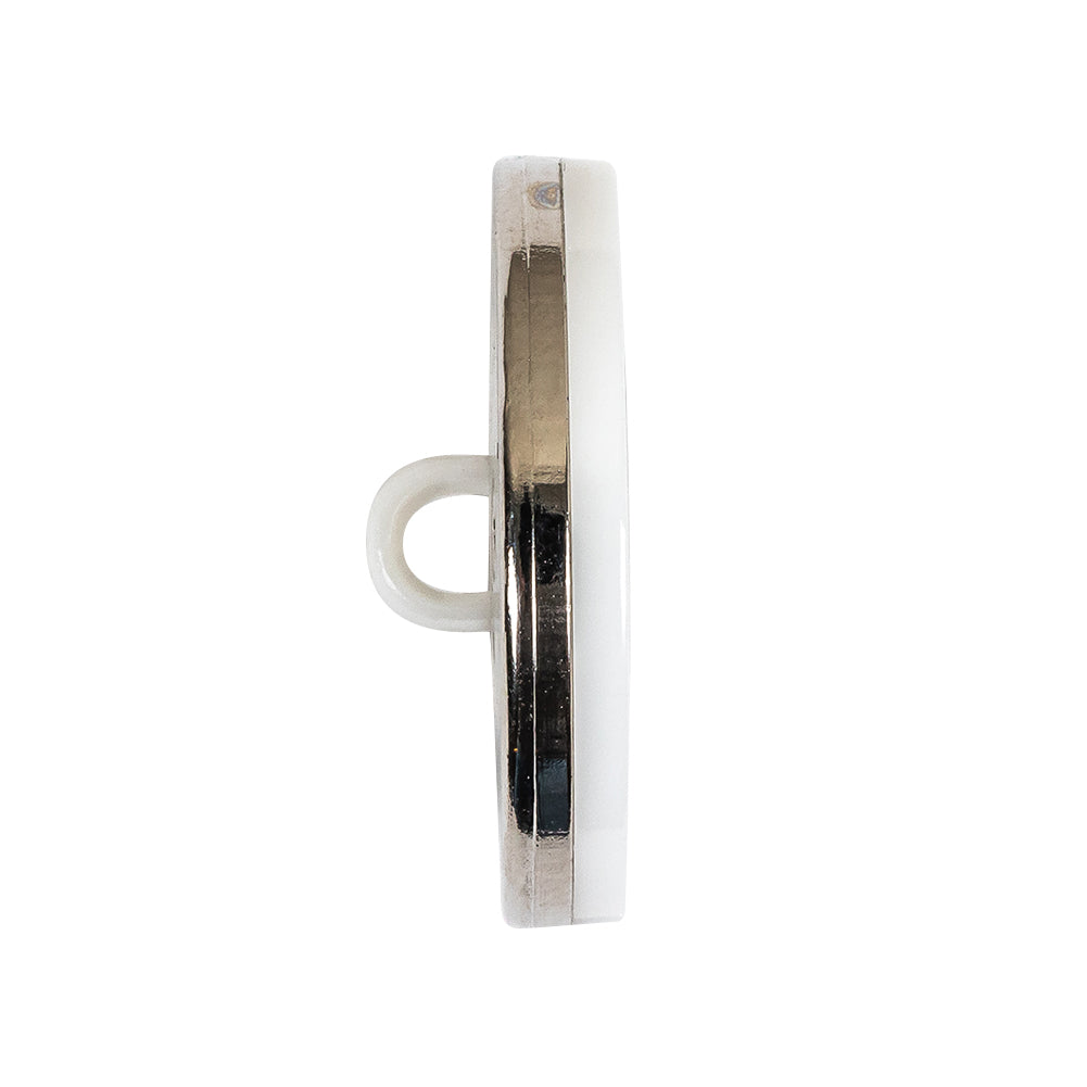 Italian Silver and White Dual Striped Plastic Shank Back Button - 44L/28mm Folded Italian Silver and White Dual Striped Plastic Shank Back Button - 44L/28mm Folded