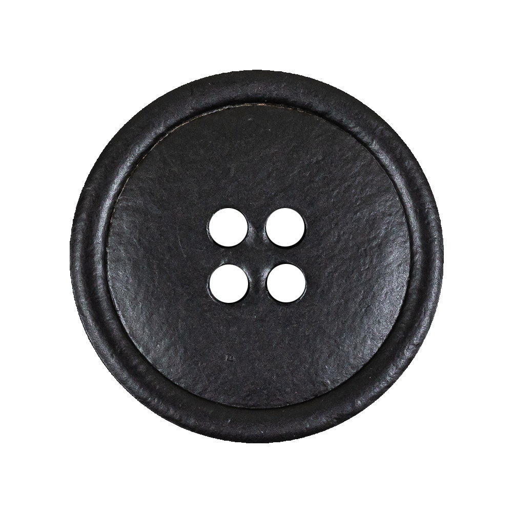 Italian Black Low Convex Leather 4-Hole Button - 44L/28mm Italian Black Low Convex Leather 4-Hole Button - 44L/28mm