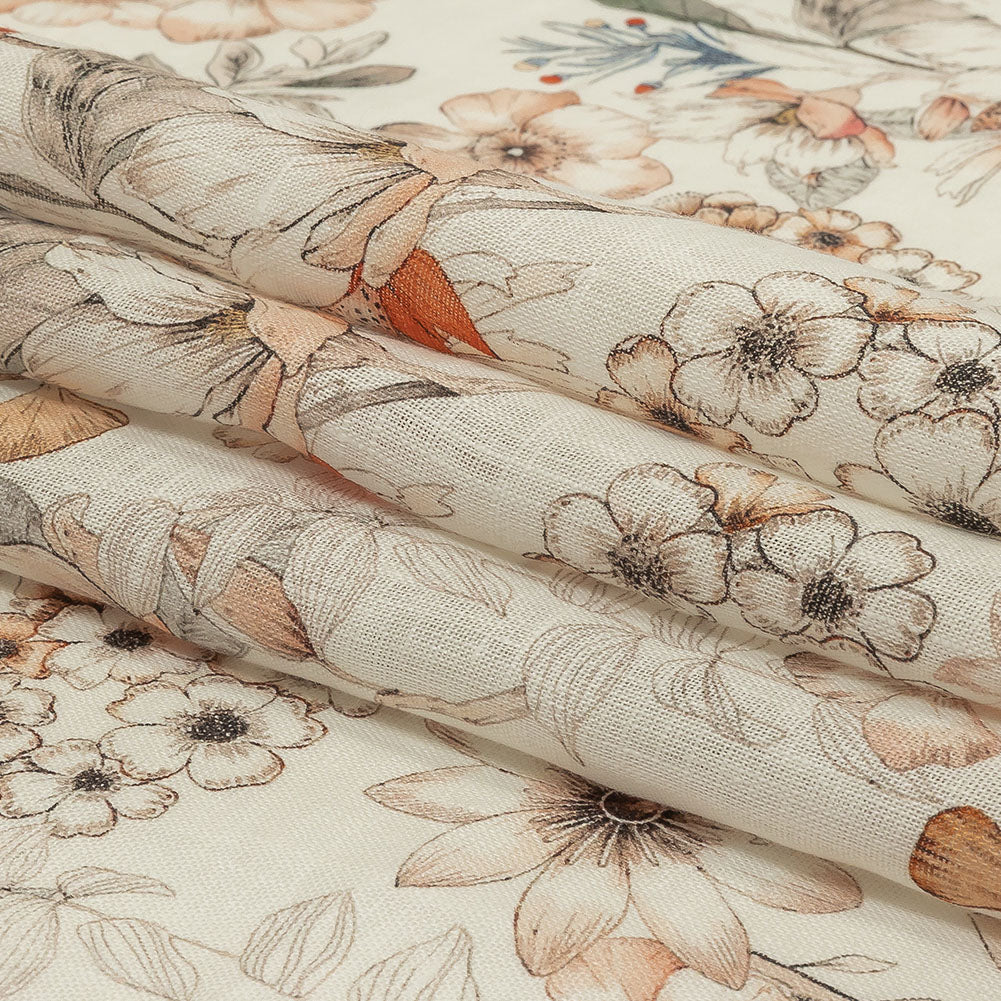 Peach, Red and White Floral Lightweight Linen Woven Folded Peach, Red and White Floral Lightweight Linen Woven Folded